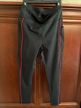 Women’s LP Black Athletic Leggings with Red Piping
